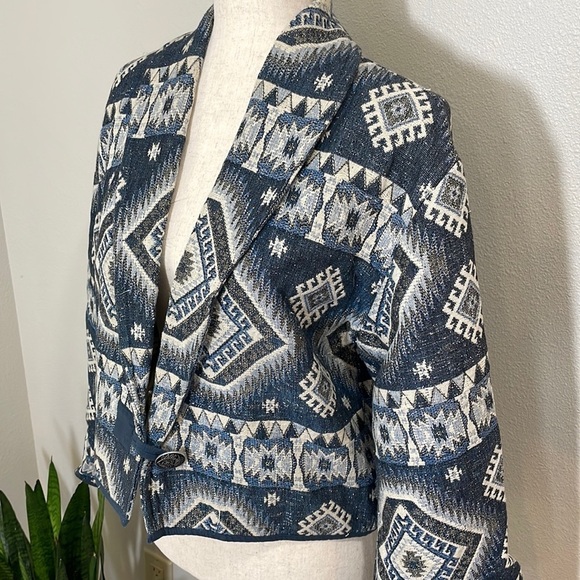 Boho Woven Aztec Sparkle Design Tapestry Jacket Coat Size Large - Picture 2 of 11